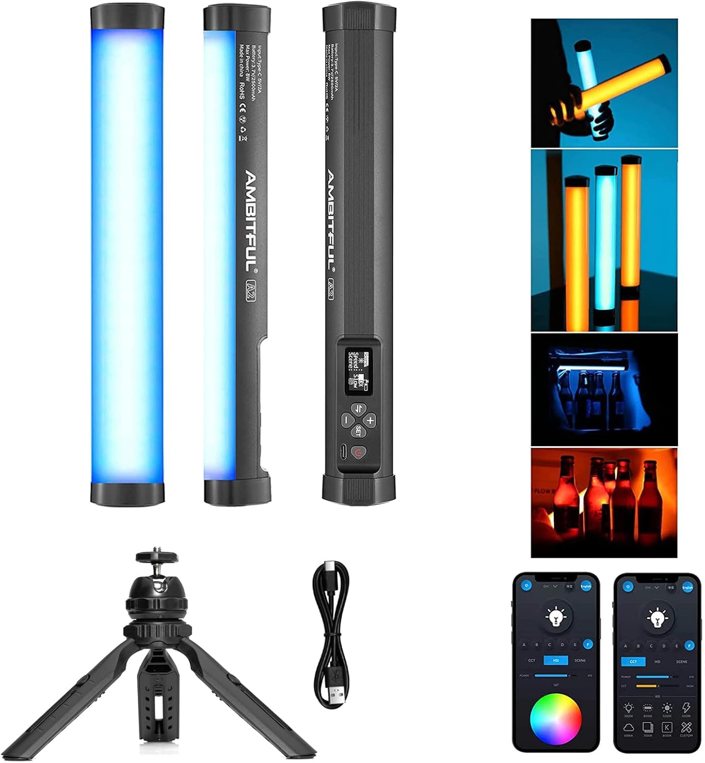 Amazon | AMBITFUL A2 フルカラー RGB チューブ ライト CRI 95 TLCI 97